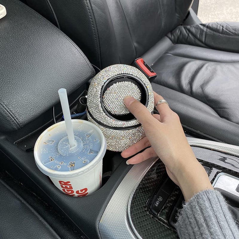 idain Bling Rhinestone Auto Garbage Can Car Trash Can with Lid Mini Garbage Bin for Automotive Car, Home, Office, Kitchen, Bedroom (White) - Image 4